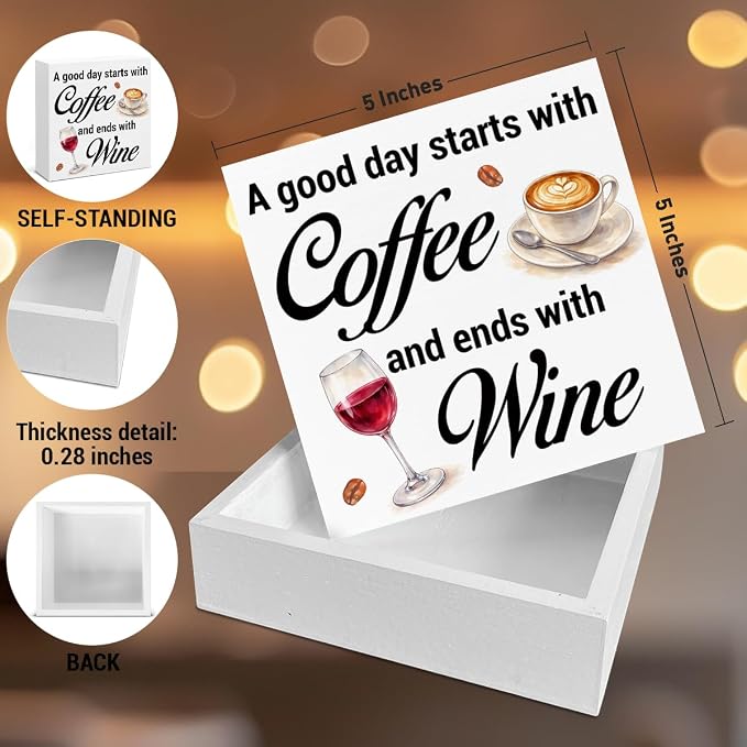 Coffee Dining Table Decor, Funny Coffee Bar Decor Wooden Sign, A Good Day Starts - Image 2