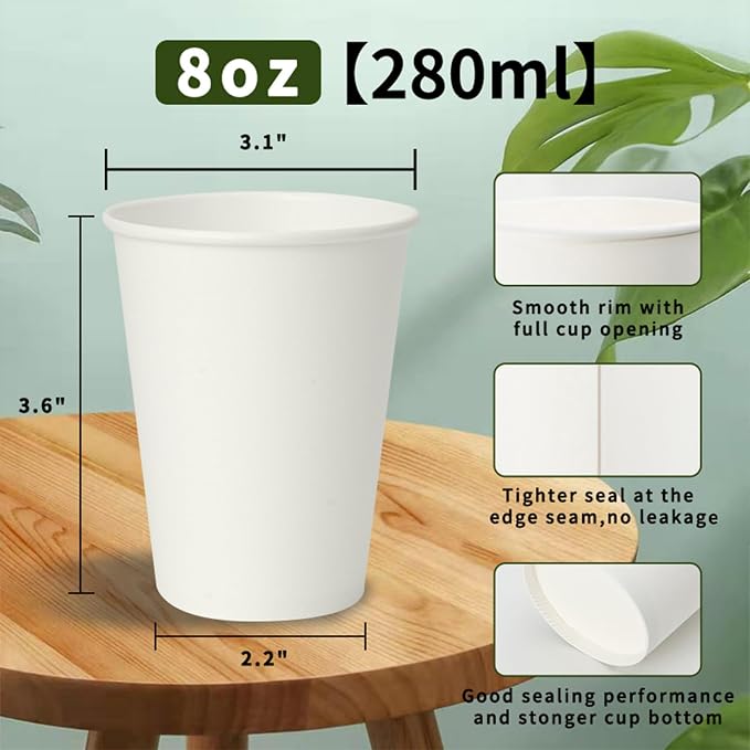 METAPRINT 500 Pack Coffee Cups 8 oz White Disposable Paper Cups, Hot Beverage - Image 4
