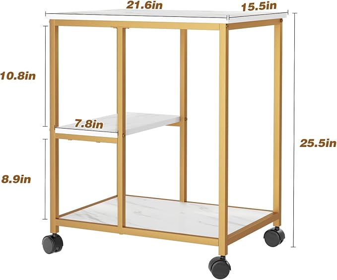 SogesHome Gold Bar Cart, Utility Bar Serving Cart Kitchen Island Rolling Cart - Image 6