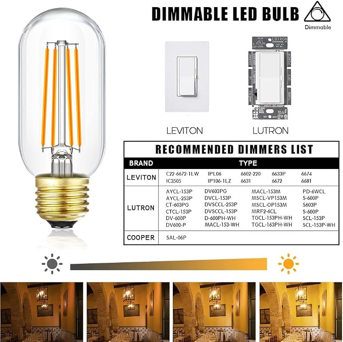 LEOOLS Dimmable E26 led Bulb 8W Equal 75 watt Vintage LED Edison Bulb Clear - Image 4