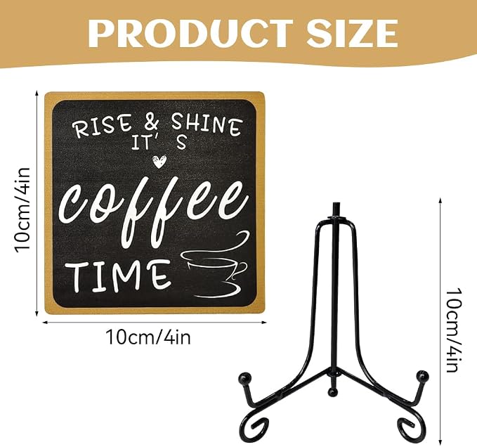Coffee Bar Sign, 4x4" Wooden Rise and Shine It's CoffeeTime Sign, Mini - Image 3