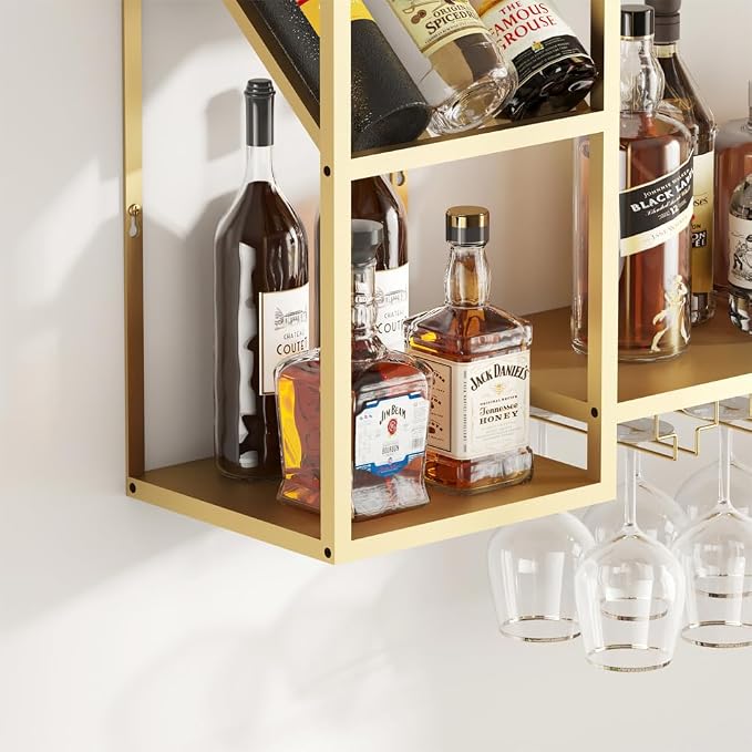 KaKaBB Metal Floating Bar Liquor Shelves 2 Tier, Wall Mounted Wine Rack - Image 6
