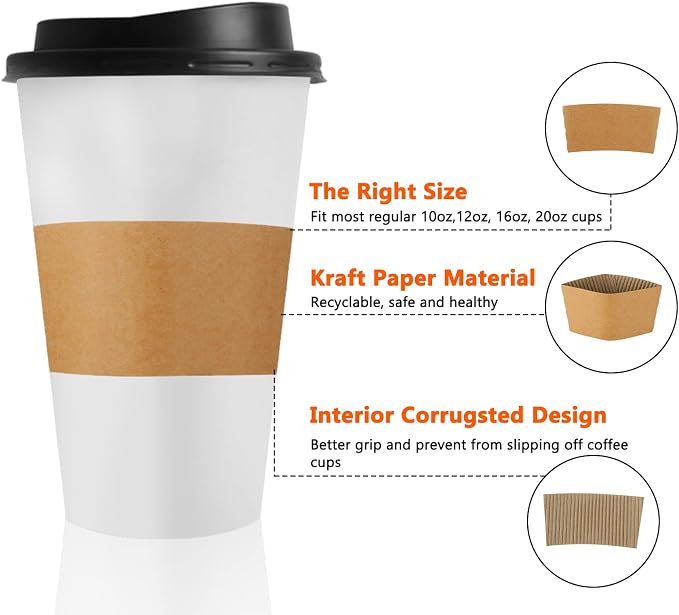 300 Packs Coffee Sleeves, Kraft Paper Cup Sleeve Disposable Coffee Cup Sleeves - Image 3