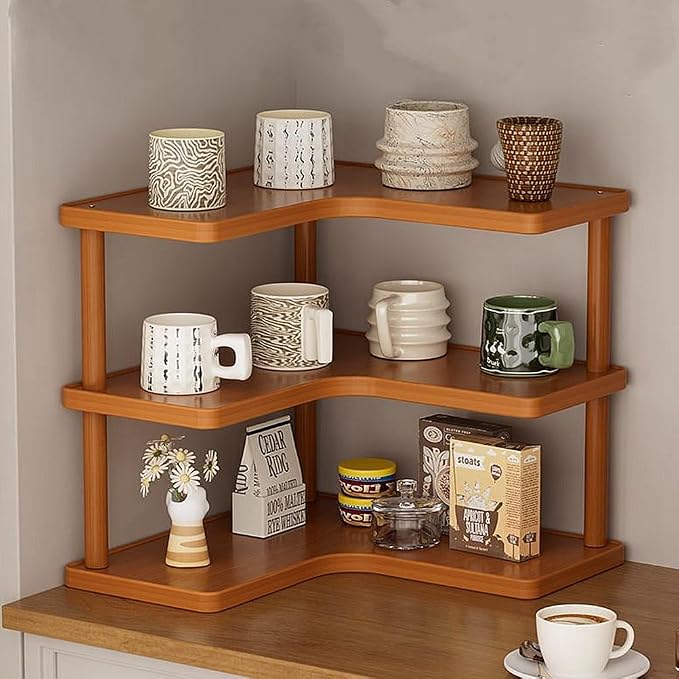 3-tier Kitchen countertop corner spice rack, household Cupboard Cabinet coffee - Image 2