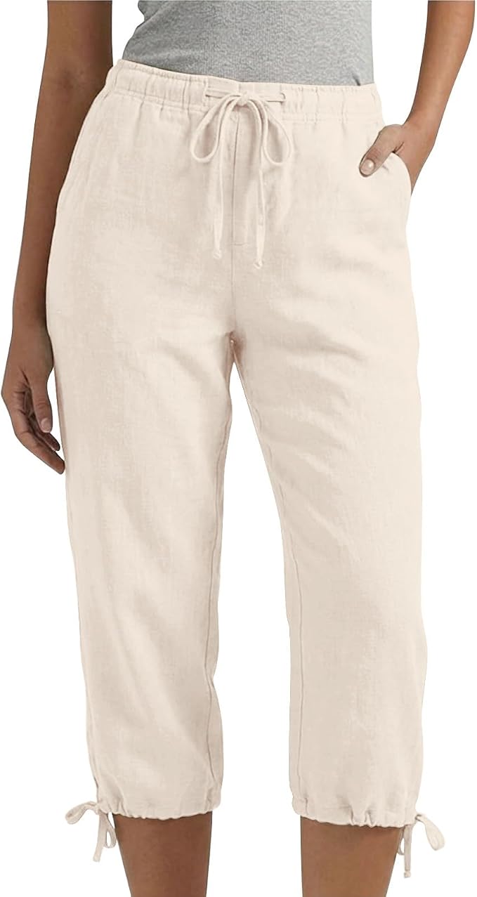 Linen Capri Pants for Women Drawstring Elastic Wide Leg Trouser 2026 Summer - Image 2