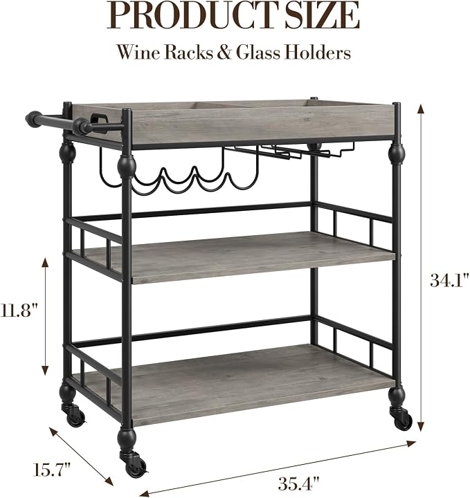 IDEALHOUSE Bar Cart, 3 Tier Bar Carts - Image 5
