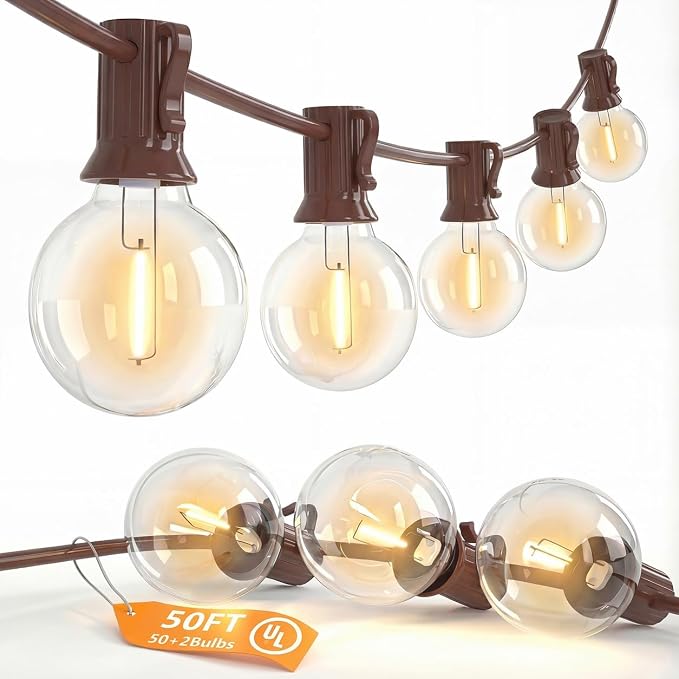 50FT Brown Outdoor String Lights, Shatterproof LED Globe Edison String Lights by SUNSGNE