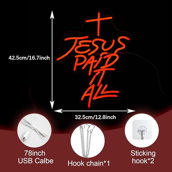 Jesus Paid It All Neon Sign Red Cross Neon Light - Image 2