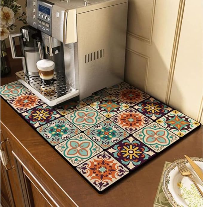 Cute Coffee Maker Mat for Countertops Bar Accessories, Colorful Dish Drying Pad by Cciphy