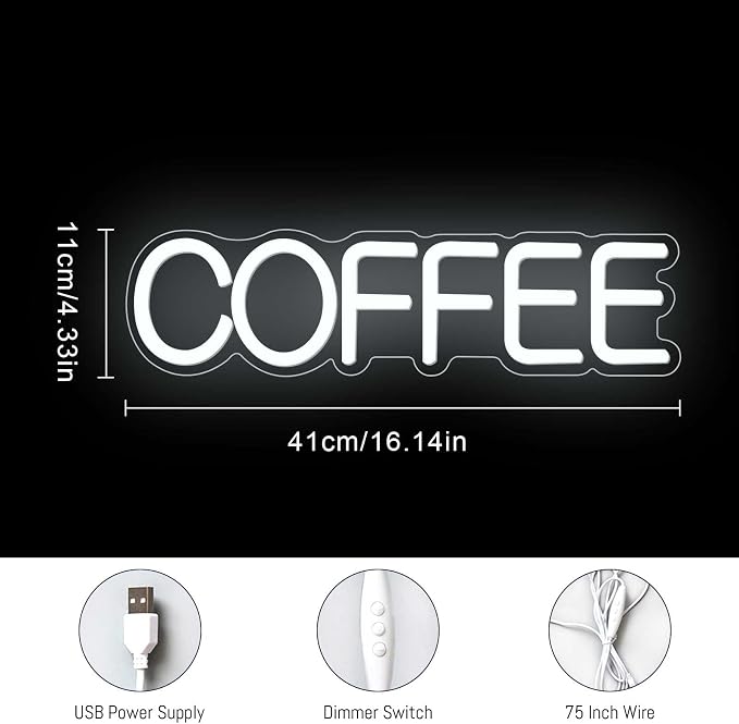 Coffee Neon Sign for Wall Décor Dimmable Coffee Bar LED Neon Light for Cafes - Image 4