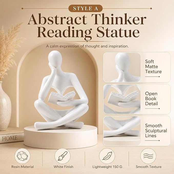 Bookshelf Decor Thinker Statue, Resin Decorative Bookend - Image 8