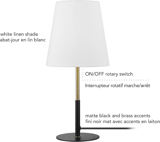 GLOBE Electric 61000045 16" Table Lamp, Matte Black, Brass Accents, On/Off - Image 10