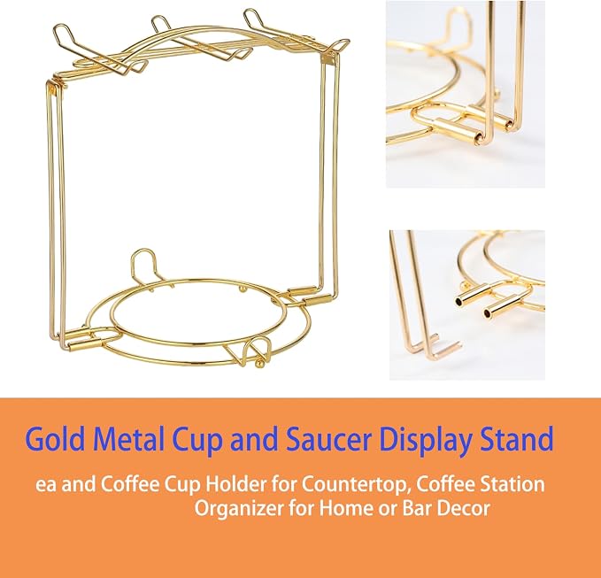 Gold Metal Cup and Saucer Display Stand Tea and Coffee Cup Holder - Image 5