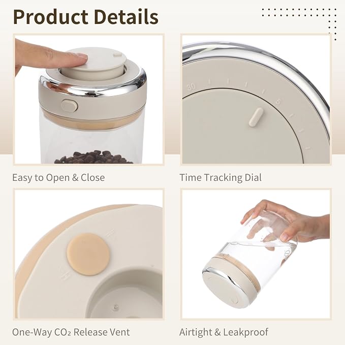 Homaisson 2 PCS Glass Coffee Canister 1100ml, Airtight Coffee Bean Storage Jar - Image 3