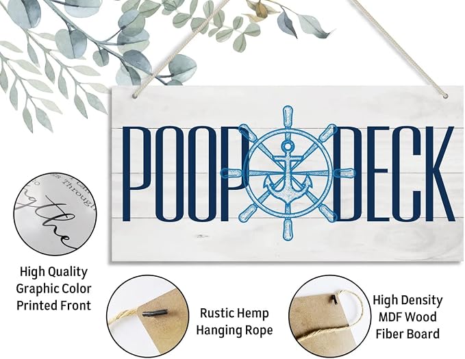 Nautical Style Wood Decor Sign, Poop Deck, Hanging Printed Wooden Plaque Décor - Image 3