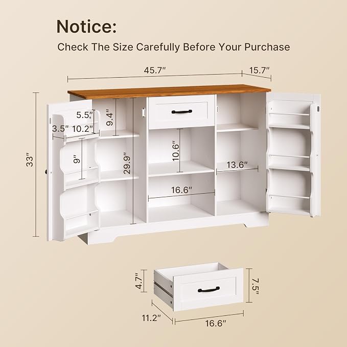 Gizoon 45" Kitchen Sideboard Buffet Cabinet - Image 2