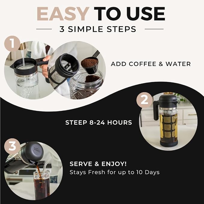 VINCI Cold Brew 360 Glass Coffee Maker – Patented Dual Filter Technology - Image 6