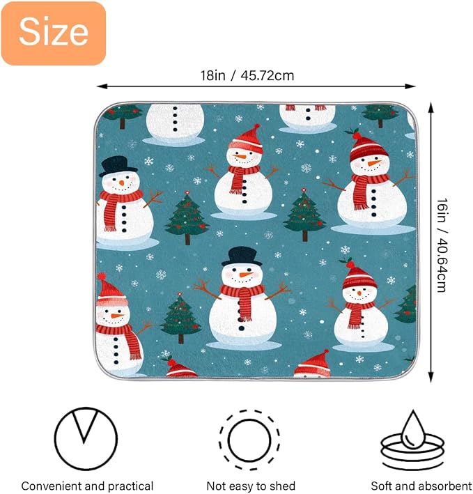 Xmax Snowman Dish Drying Mat, Kitchen Counter Quick Dry Pads - Image 2