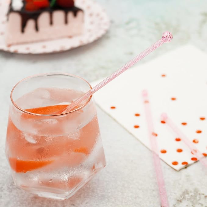 hapray 100-PCS Pink Glitter Plastic Swizzle Sticks, Crystal Cake Pops, Cocktail - Image 2