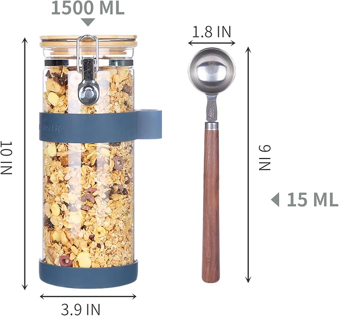 KKC 1.5-Quart Large Glass Nuts Storage Container, Airtight Food Storage Jar - Image 4