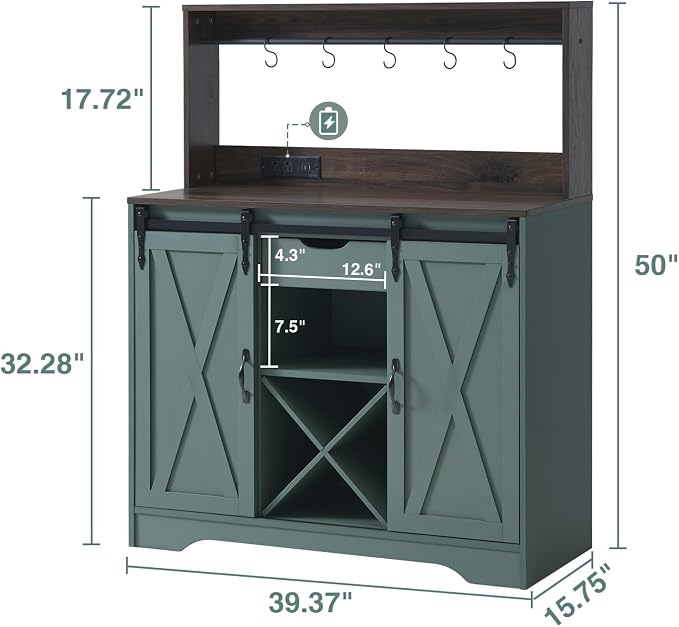 Wnutrees Farmhouse Coffee Bar Cabinet - Image 2
