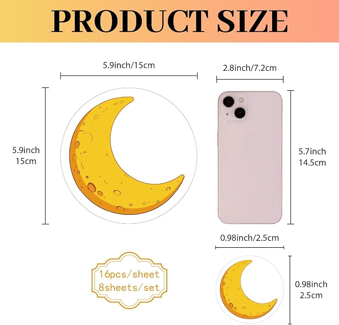 CREATCABIN 128Pcs Moon Stickers Small Round Decal Self-Adhesive Waterproof - Image 2