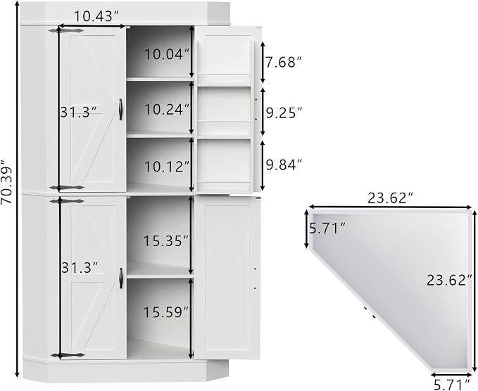 Gyfimoie Corner Cabinet, Kitchen Pantry Storage Cabinet, Freestanding Buffet - Image 2