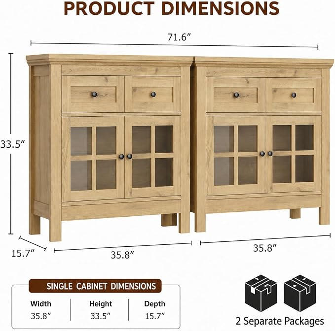 72" Buffet Cabinet Sideboard, Large Coffee Bar Cabinet - Image 2
