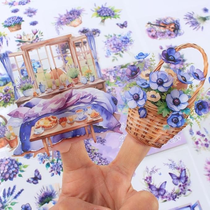 30 Sheets Precut Purple Garden Landscape Stickers Book - Image 8