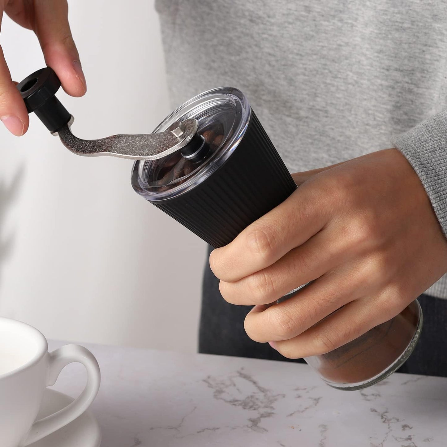 Manual Coffee Grinder, Hand Grinder Coffee Mill with Adjustable Conical Ceramic Burr for Aeropress, Espresso, Filter, French Press, Coffee Beans Grinder - Capacity 160ml (Black)