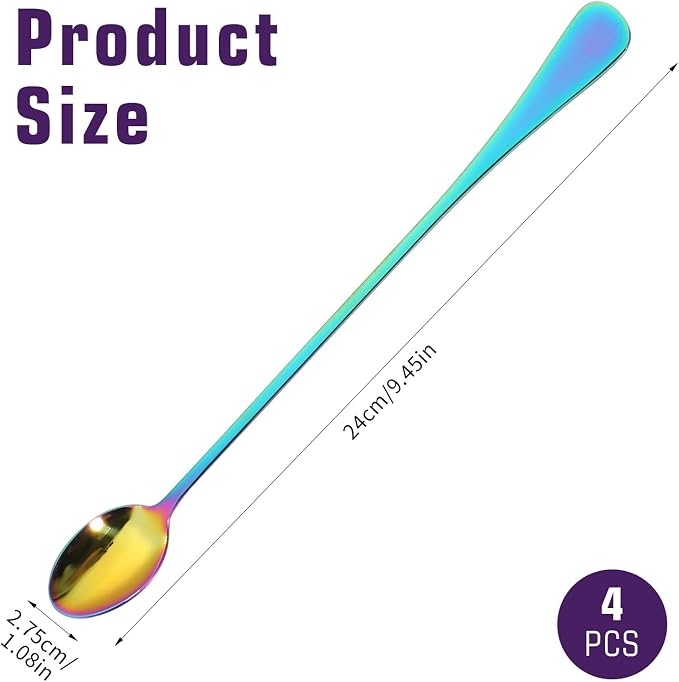 Dimeho Long Handle Spoon 9.5-Inch Long Handle Ice Tea Spoons 4PCS Stainless - Image 2