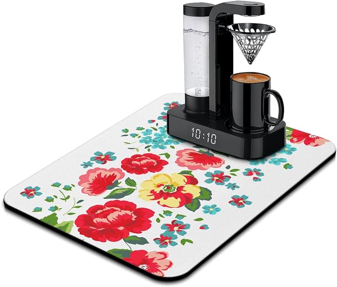 Coffee Bar Mat Accessories for Countertop Absorbent Hide Stain Rubber Backed by Safarsa