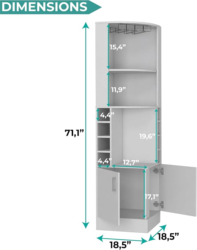 Tuhome Syrah Corner Bar Cabinet, Tall 71.1" Liquor Cabinet - Image 3