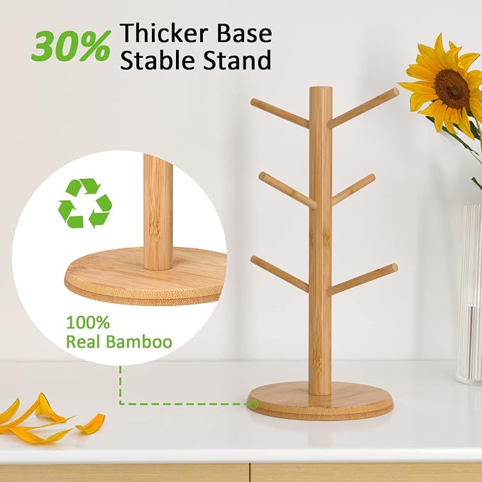 Wisuce Bamboo Mug Tree with Thicker Base - Image 4