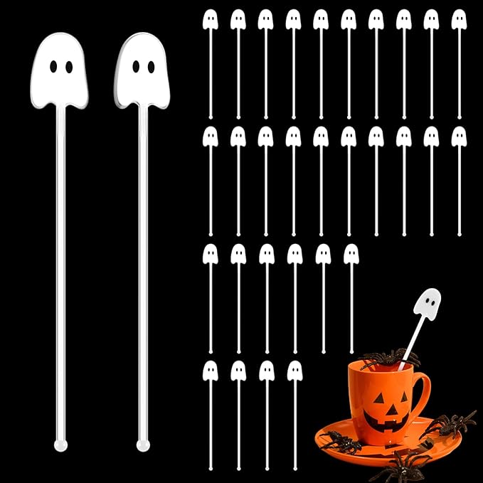 SiliFine 30 Pcs Halloween Swizzle Sticks Plastic Coffee and Cocktail Stirrers by SiliFine