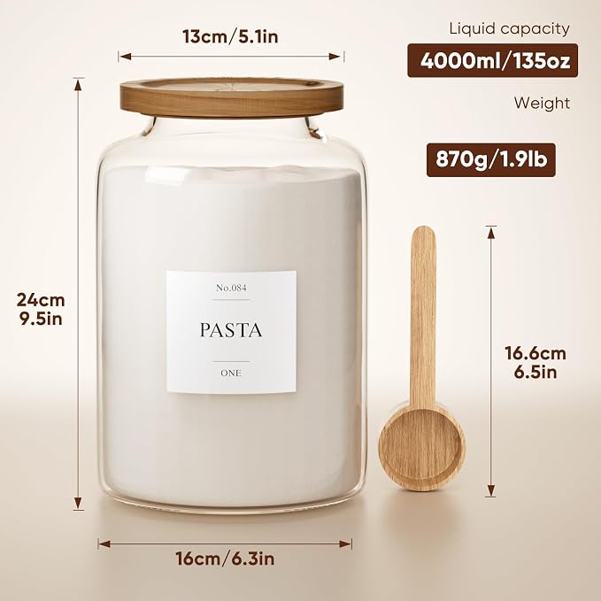 2 PCS Flour Sugar Storage Containers Glass Jar, 4000ml/1 Gallon/4.2 Qt/135oz - Image 2