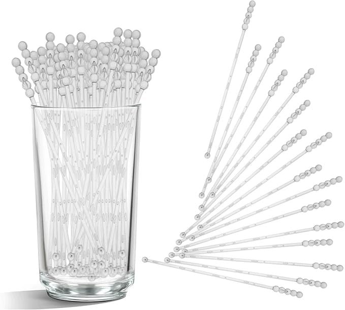 100 Pieces Ball Head Stirrer Disposible Plastic 5-Ball Round Top Crystal by JIELUO