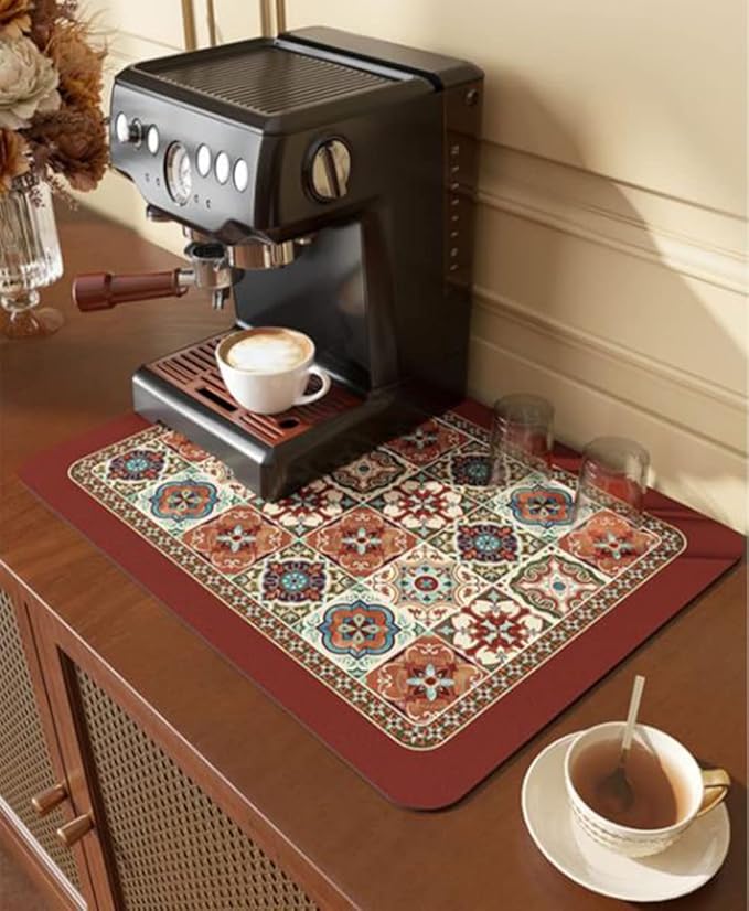 Cute Coffee Maker Mat for Countertops Bar Accessories, Colorful Dish Drying Pad by Cciphy