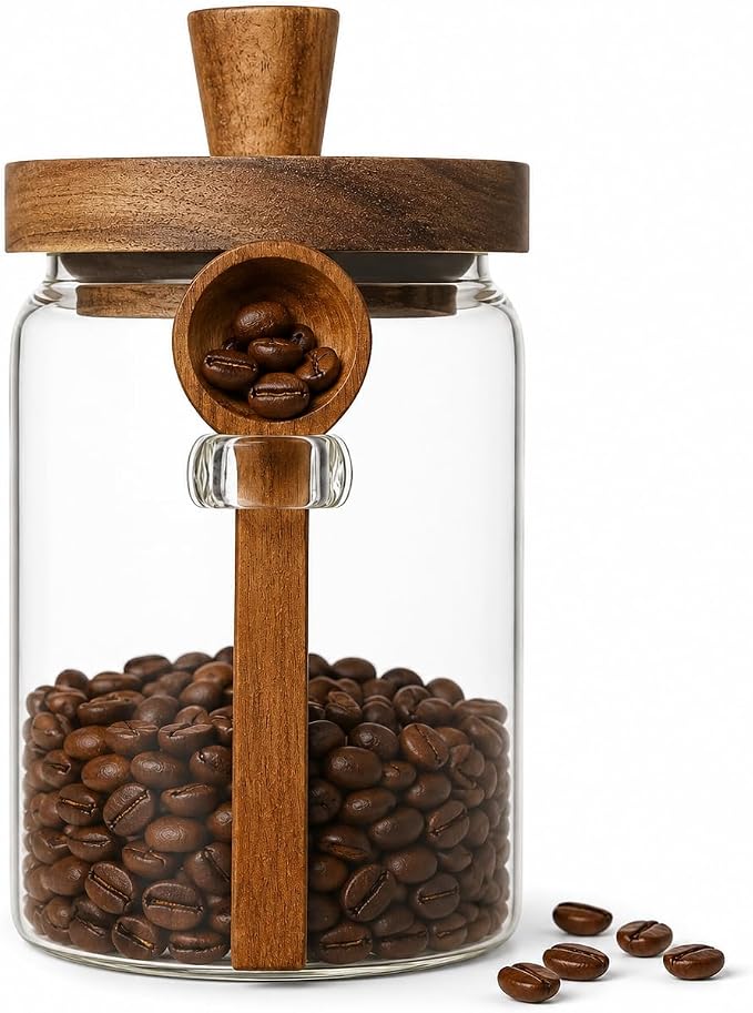 ANSQU Glass Jar with Lid and Spoon, 20.3oz Airtight Coffee Bean Container by ANSQU