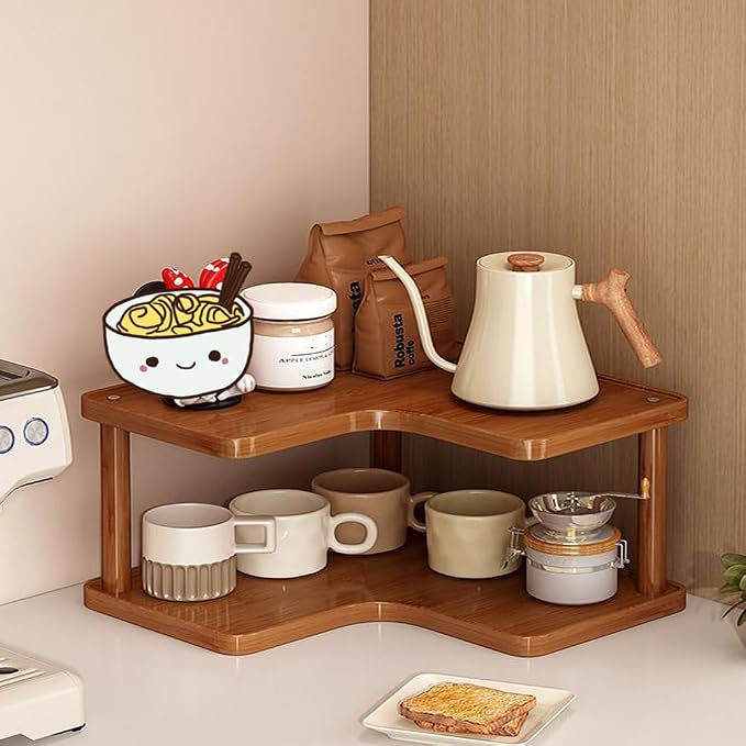 2-tier Kitchen countertop corner spice rack, household Cupboard Cabinet coffee - Image 2