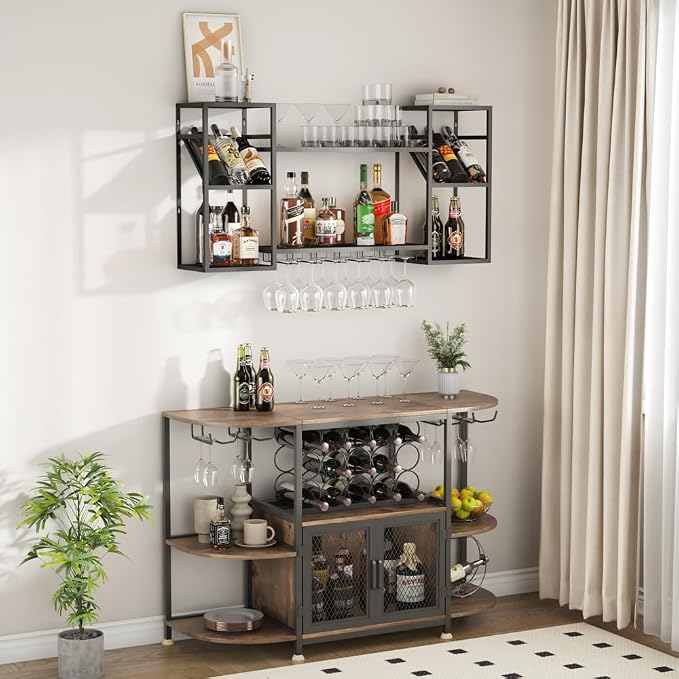KaKaBB Wall Mounted Wine Rack, Holds 30 Bottles & 6–12 Glasses, Floating Shelves - Image 6