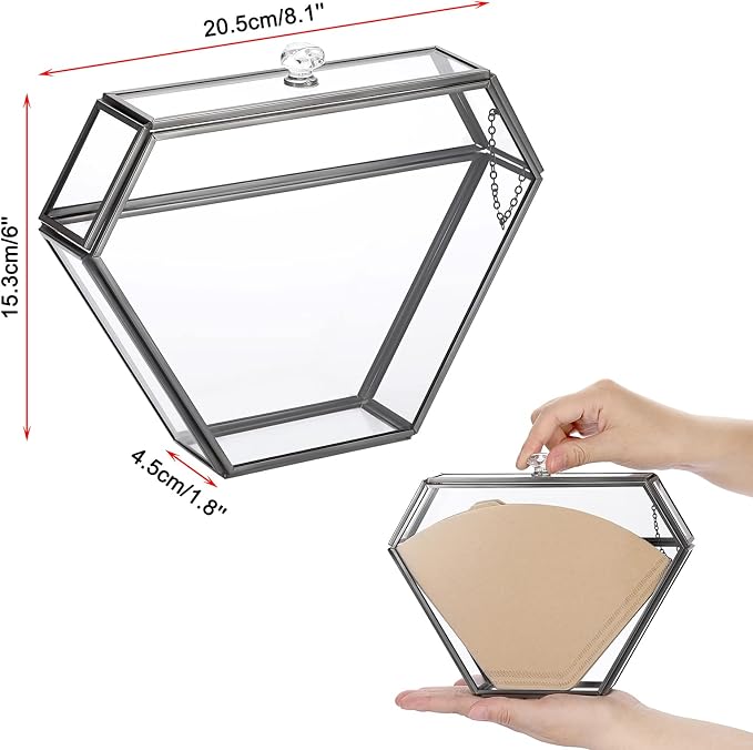 ELLDOO Black Glass Coffee Filter Holder Coffee Paper Storage Container Filter - Image 2