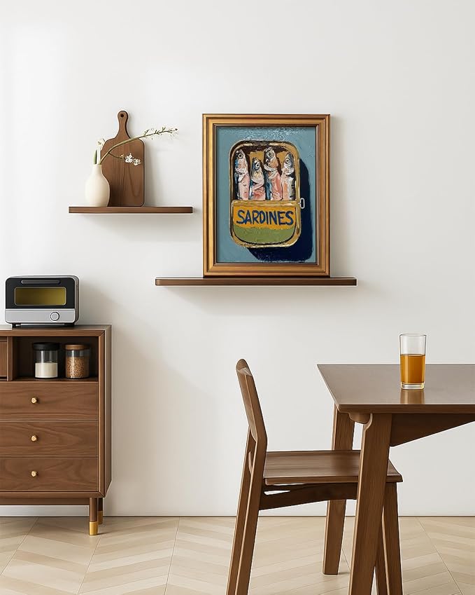 ARPEOTCY Gold Framed Canvas Wall Art, 12x16 Inch Vintage Sardines Can Painting - Image 2