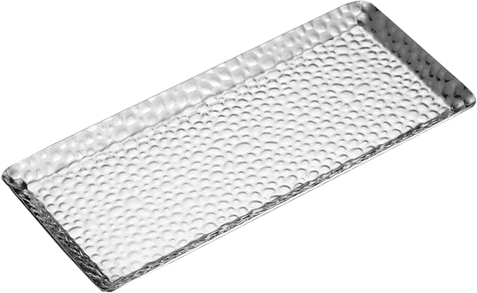 9.8×4.3Inch Silver Metal Decorative Tray, Reusable Stainless Steel Serving Trays by Unknown