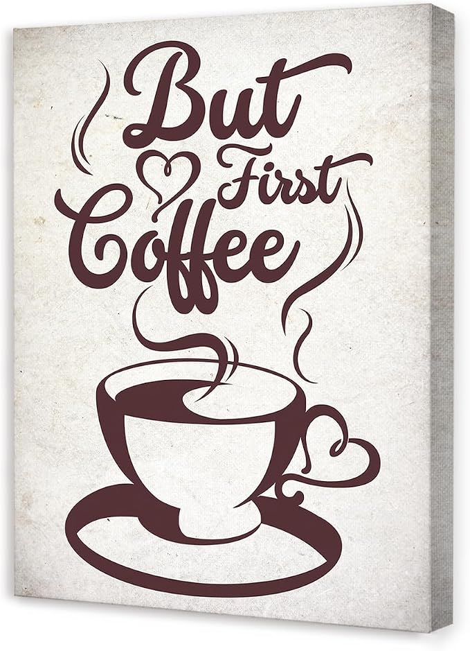 OTINGQD But First Coffee Canvas Wall Art, Vintage Cafe Wall Art, Coffee Station by OTINGQD