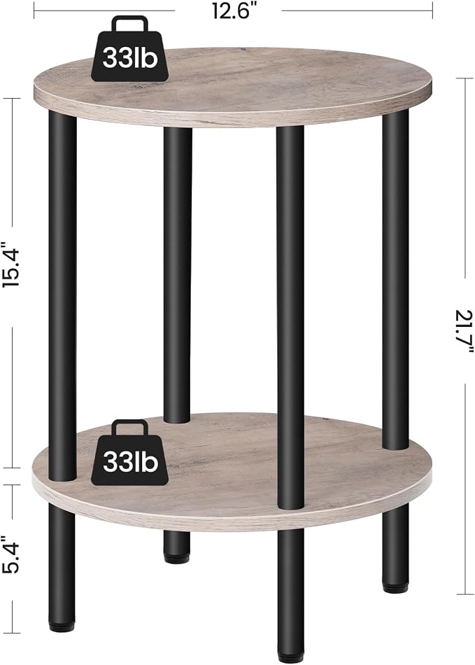 CHOEZON Side Table Set of 2, Round End Table, 2-Tier Small Nightstand - Image 3