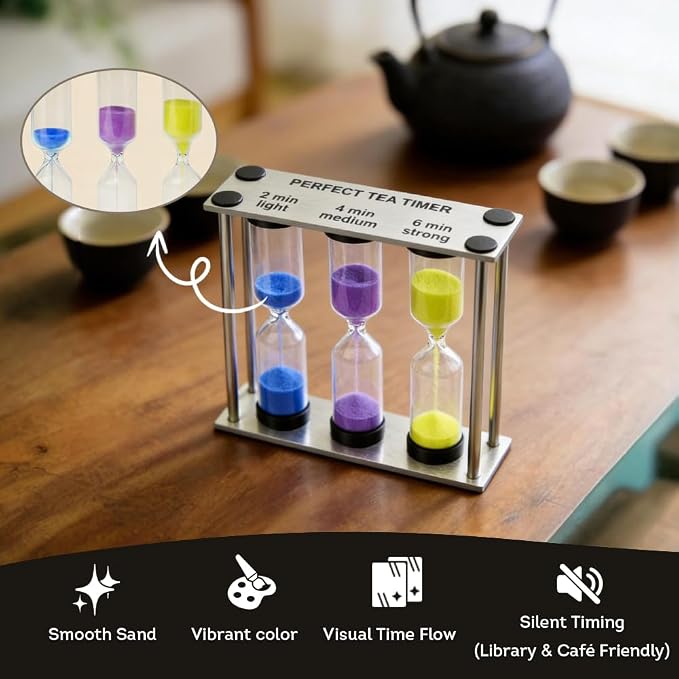 Lily's Home 3.5" Tall 3-in-1 Perfect Tea Timer, Includes 2, and 6 Minute Sand - Image 5