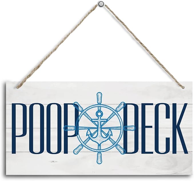 Nautical Style Wood Decor Sign, Poop Deck, Hanging Printed Wooden Plaque Décor by HALUOSI