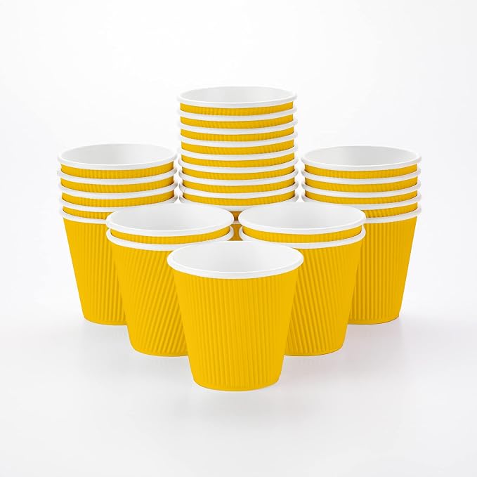 Restaurantware Ripple Wall Coffee Cups 25 Count 8 Ounce Insulated Yellow Paper by Restaurantware