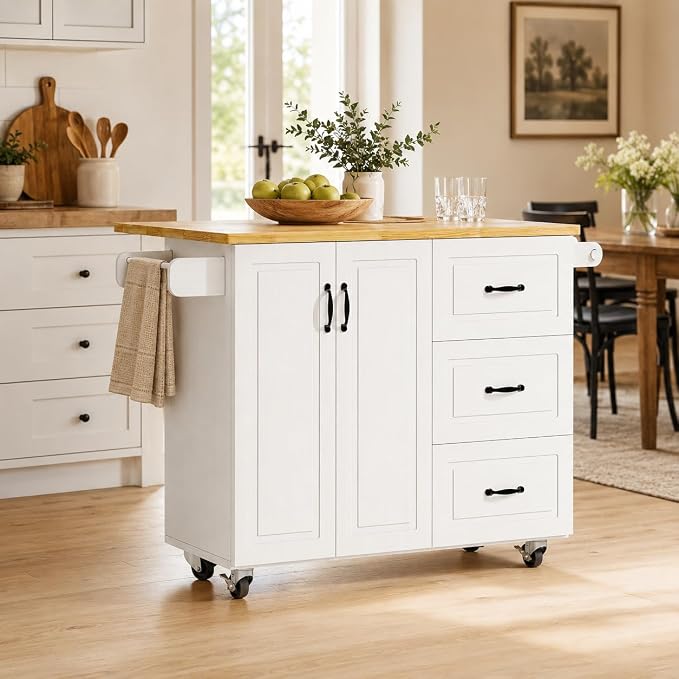 4 EVER WINNER 43" Modern Farmhouse Kitchen Island Cart by 4EVERWINNER